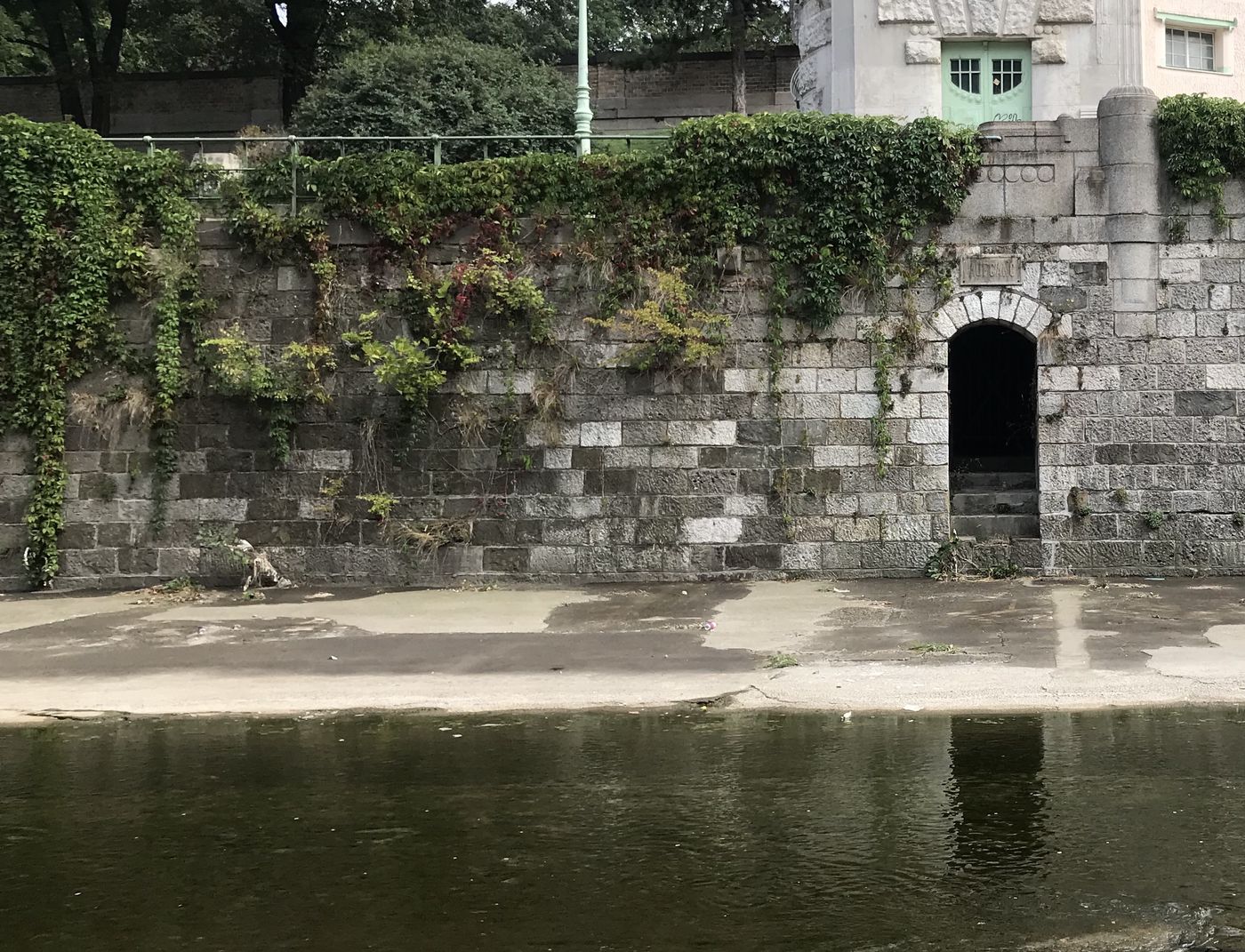 Zugang zur Wien am Stadtpark – von oben begrünte Mauern